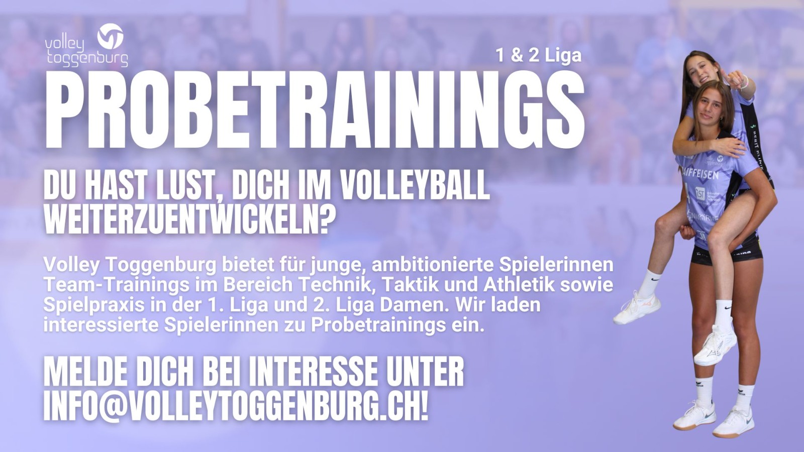 Einladung zum Probetraining des 1. und 2. Liga Teams von Volley Toggenburg